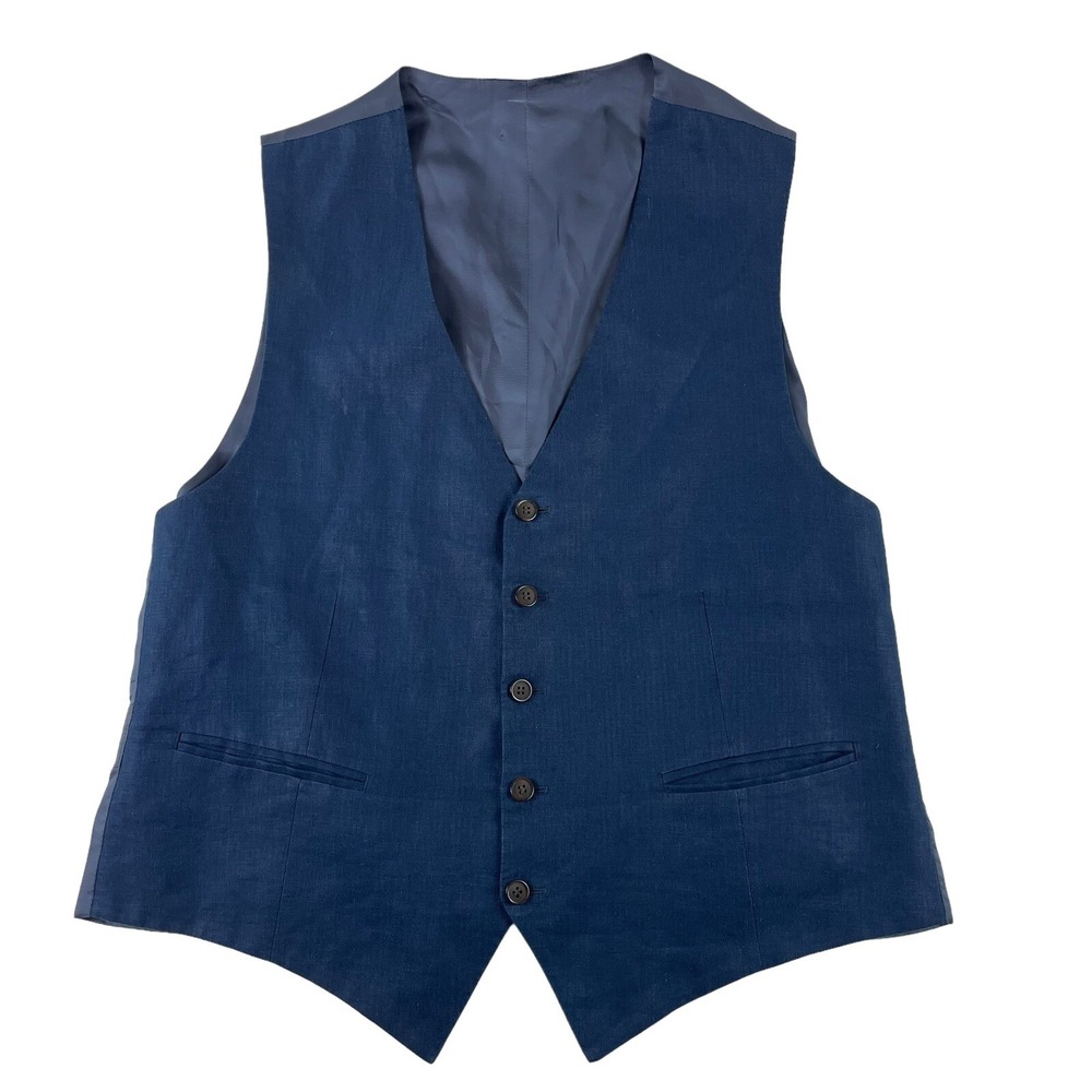 Suitsupply Ferrara Blue Linen Mens Waistcoat Suit Vest P4814I Size 44S